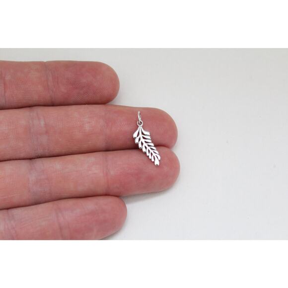 Sterling Silver Sprig Leaf Charm, Silver Sprig Leaf Pendant - Picture 2 of 8